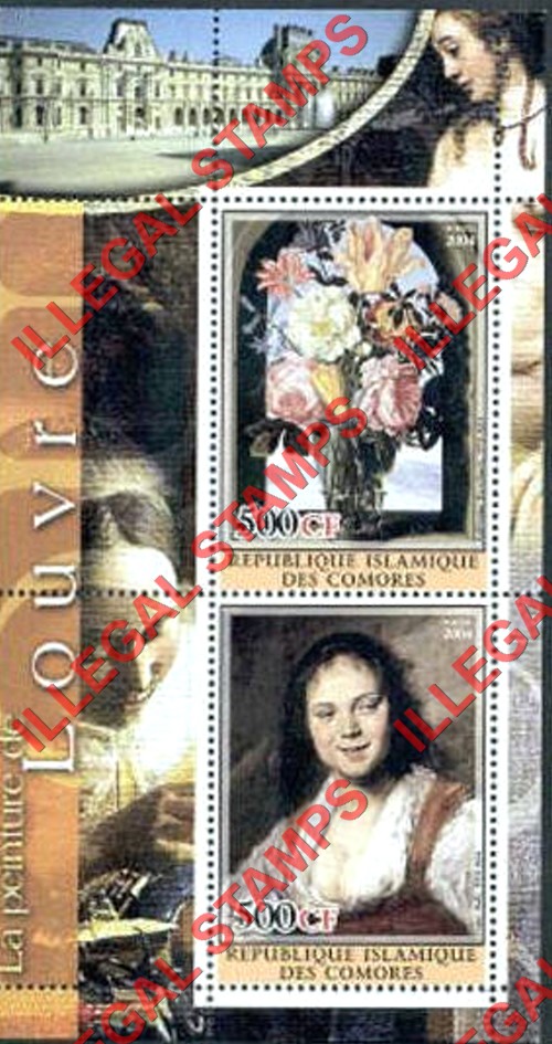 Comoro Islands 2004 Louvre Paintings Counterfeit Illegal Stamp Souvenir Sheet of 2 (Sheet 3)