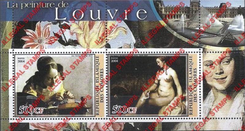 Comoro Islands 2004 Louvre Paintings Counterfeit Illegal Stamp Souvenir Sheet of 2 (Sheet 4)