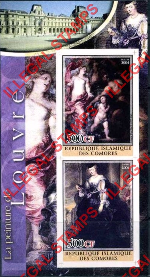 Comoro Islands 2004 Louvre Paintings Counterfeit Illegal Stamp Souvenir Sheet of 2 (Sheet 6)