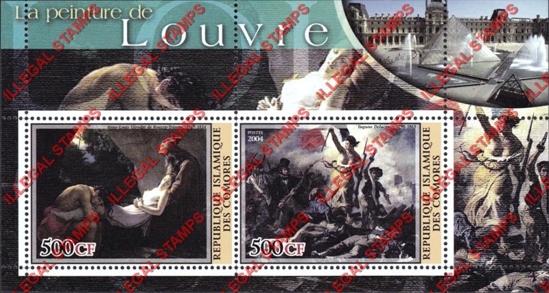 Comoro Islands 2004 Louvre Paintings Counterfeit Illegal Stamp Souvenir Sheet of 2 (Sheet 7)