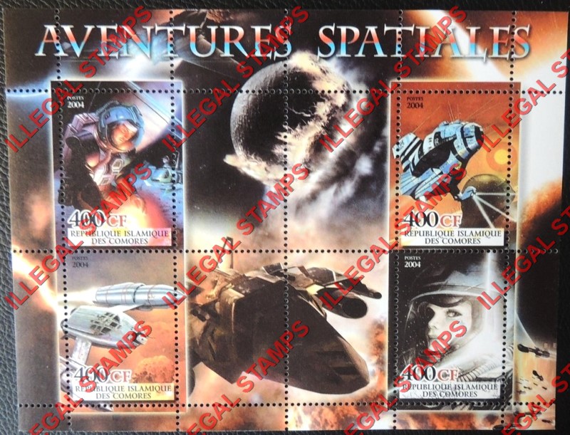 Comoro Islands 2004 Space Adventures Counterfeit Illegal Stamp Souvenir Sheet of 4