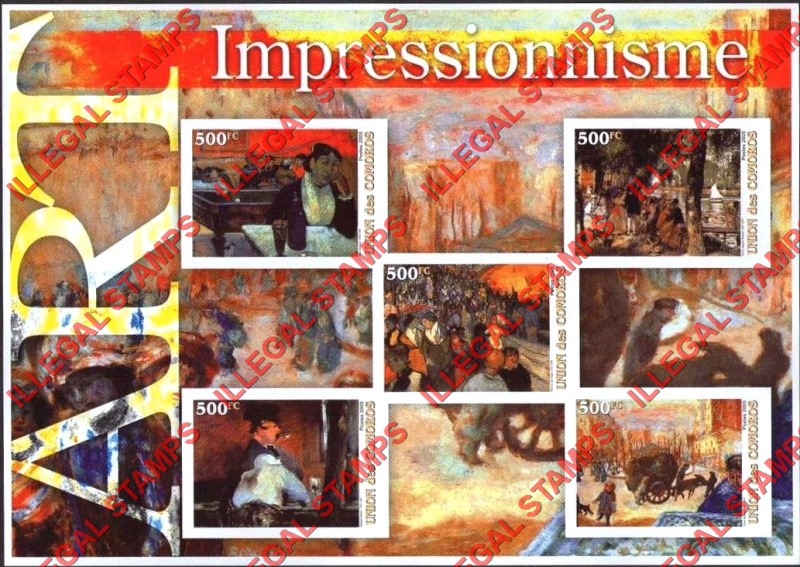 Comoro Islands 2005 Art Impressionism Counterfeit Illegal Stamp Souvenir Sheet of 5