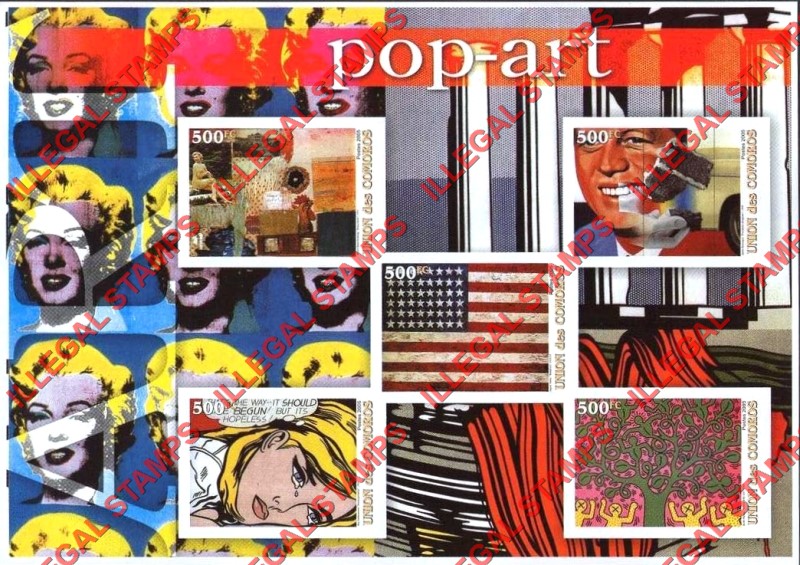 Comoro Islands 2005 Art Pop-Art Counterfeit Illegal Stamp Souvenir Sheet of 5