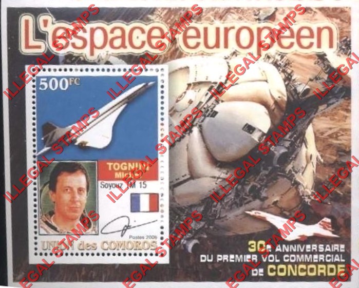 Comoro Islands 2006 30th Anniversary of the Concorde's First Commercial Flight European Space Counterfeit Illegal Stamp Souvenir Sheet of 1 (Sheet 2)