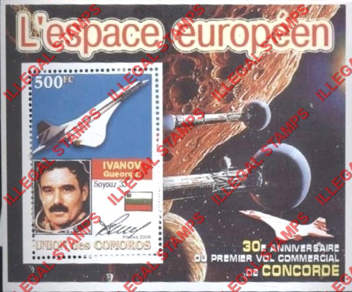 Comoro Islands 2006 30th Anniversary of the Concorde's First Commercial Flight European Space Counterfeit Illegal Stamp Souvenir Sheet of 1 (Sheet 3)