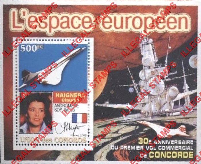 Comoro Islands 2006 30th Anniversary of the Concorde's First Commercial Flight European Space Counterfeit Illegal Stamp Souvenir Sheet of 1 (Sheet 4)