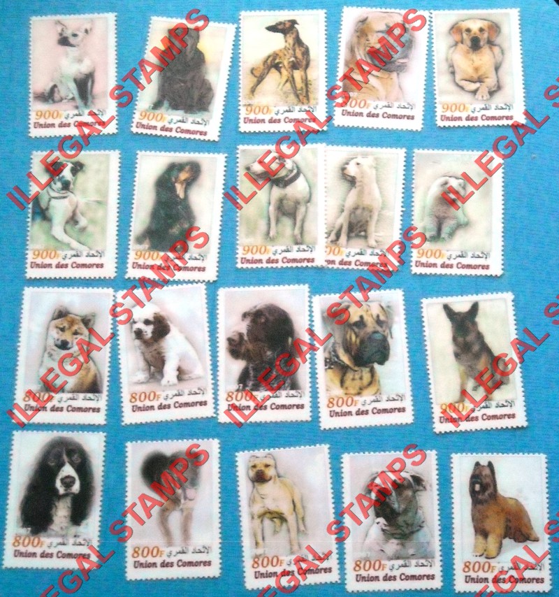 Comoro Islands 2007 Dogs Counterfeit Illegal Stamp Set