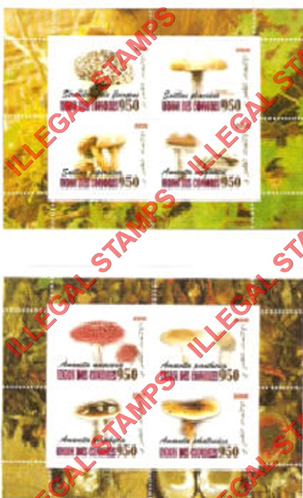 Comoro Islands 2008 Mushrooms Counterfeit Illegal Stamp Souvenir Sheets of 4