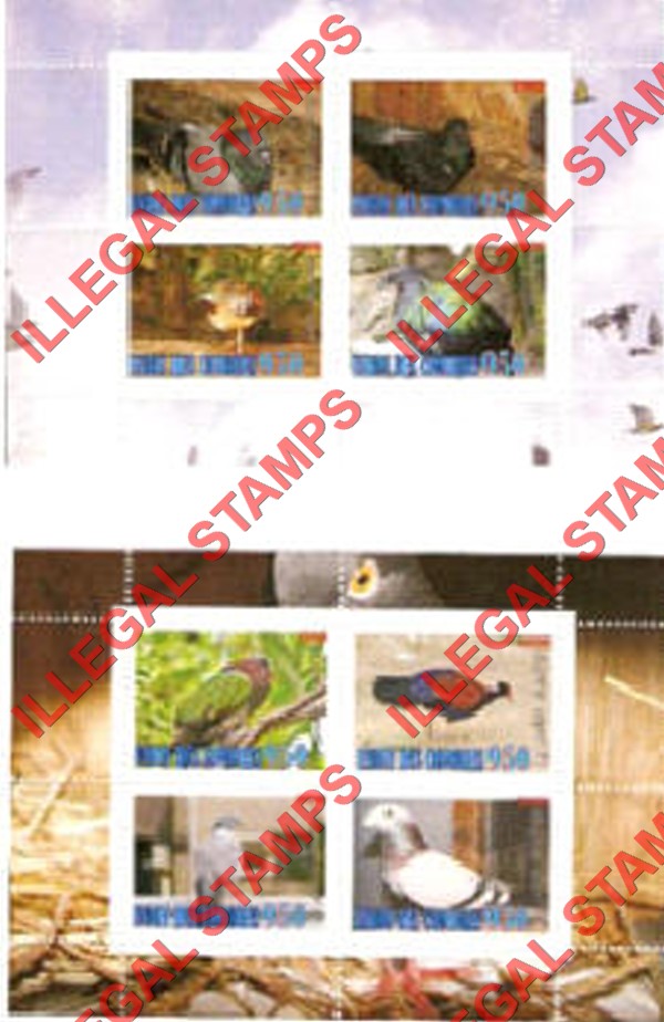 Comoro Islands 2008 Pigeons Counterfeit Illegal Stamp Souvenir Sheets of 4
