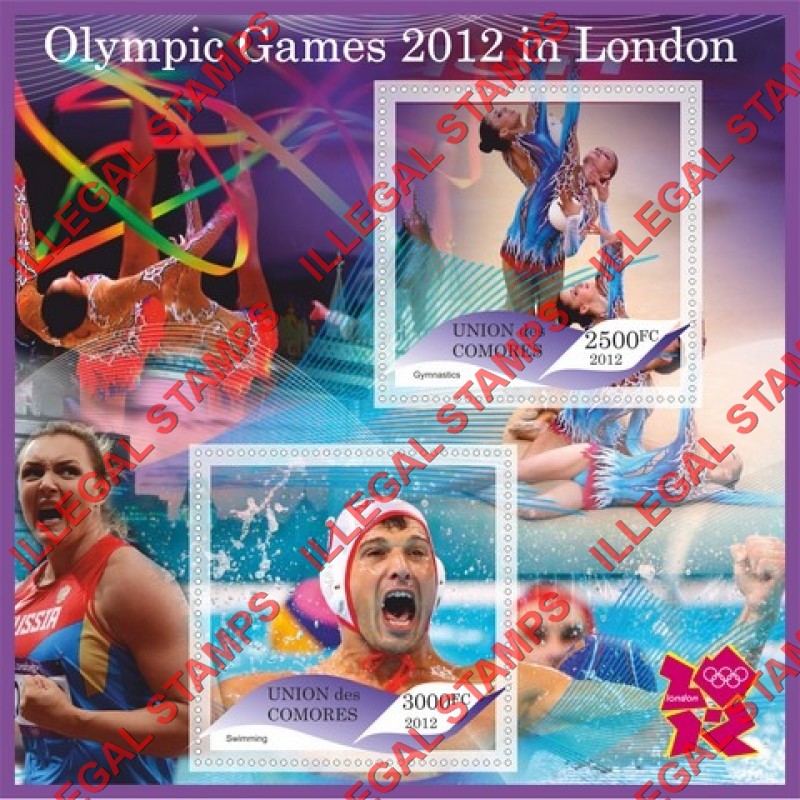 Comoro Islands 2012 Olympic Games in London Counterfeit Illegal Stamp Souvenir Sheet of 2