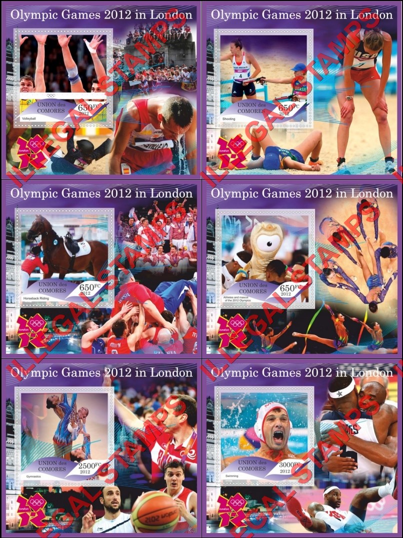 Comoro Islands 2012 Olympic Games in London Counterfeit Illegal Stamp Souvenir Sheets of 1
