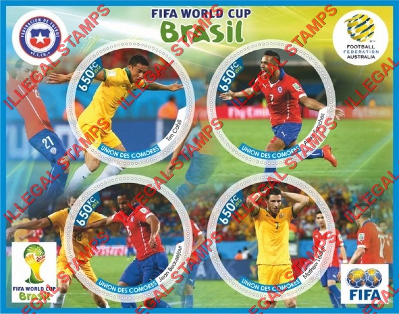 Comoro Islands 2014 FIFA World Cup Soccer in Brazil (different) Counterfeit Illegal Stamp Souvenir Sheet of 4