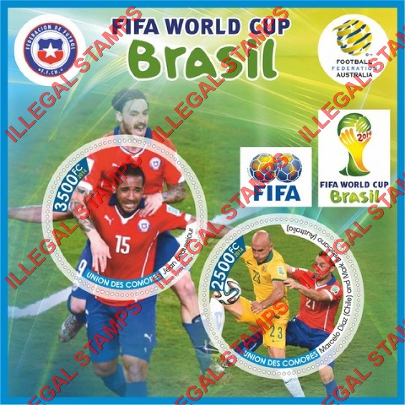 Comoro Islands 2014 FIFA World Cup Soccer in Brazil (different) Counterfeit Illegal Stamp Souvenir Sheet of 2
