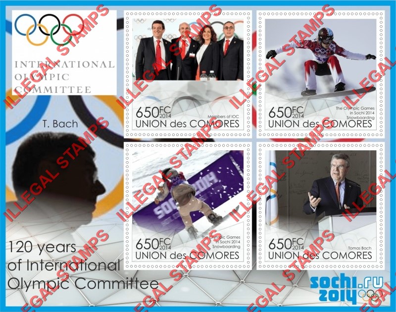 Comoro Islands 2014 Olympic Games in Sochi Olympic Committee Counterfeit Illegal Stamp Souvenir Sheet of 4