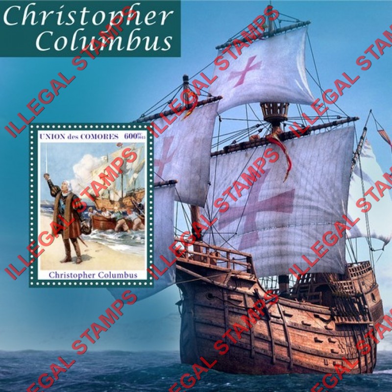 Comoro Islands 2015 Christopher Columbus Sailing Ships Counterfeit Illegal Stamp Souvenir Sheet of 1