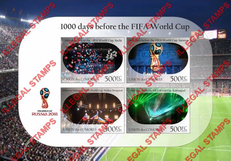 Comoro Islands 2015 FIFA World Cup Soccer in Russia in 2018 Counterfeit Illegal Stamp Souvenir Sheet of 4