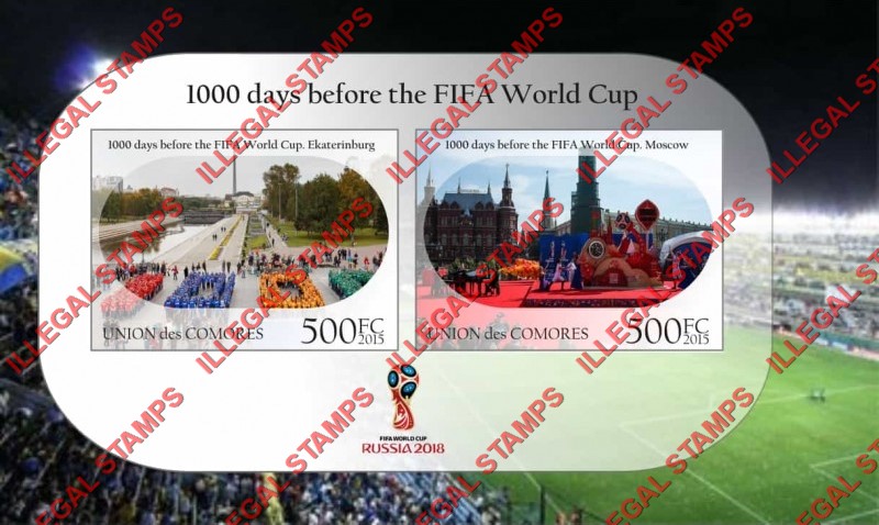 Comoro Islands 2015 FIFA World Cup Soccer in Russia in 2018 Counterfeit Illegal Stamp Souvenir Sheet of 2