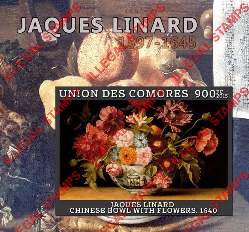 Comoro Islands 2015 Paintings by Jaques Linard Counterfeit Illegal Stamp Souvenir Sheet of 1