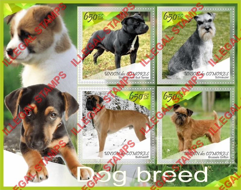Comoro Islands 2016 Dogs (different) Counterfeit Illegal Stamp Souvenir Sheet of 4
