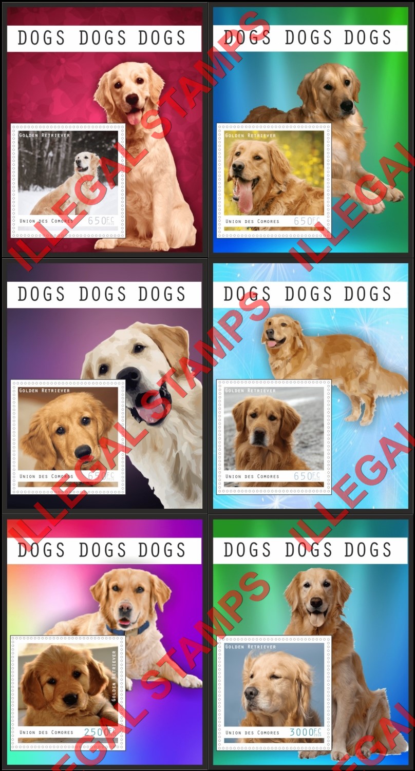 Comoro Islands 2016 Dogs Golden Retriever Counterfeit Illegal Stamp Souvenir Sheets of 1