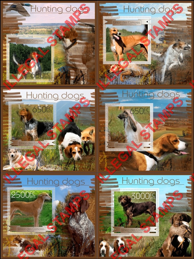 Comoro Islands 2016 Dogs Hunting Dogs Counterfeit Illegal Stamp Souvenir Sheets of 1