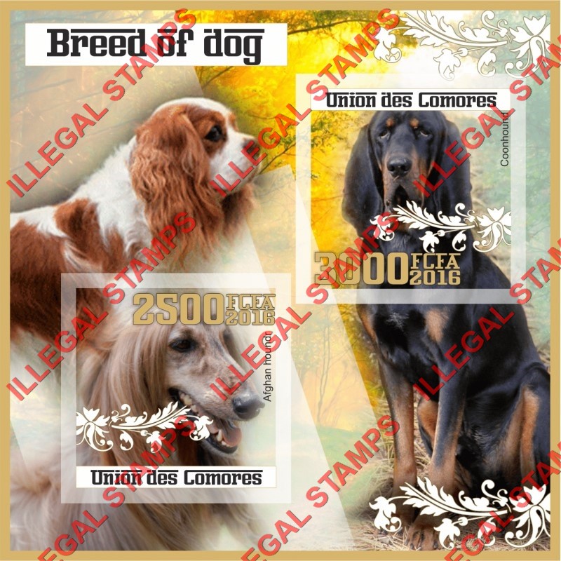 Comoro Islands 2016 Dogs Counterfeit Illegal Stamp Souvenir Sheet of 2