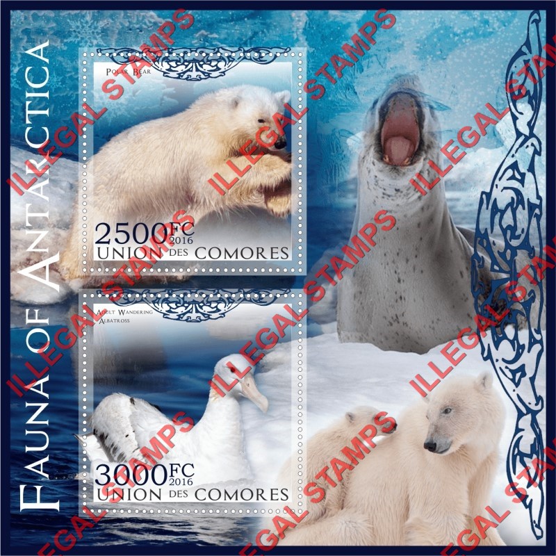 Comoro Islands 2016 Fauna of Antarctica Counterfeit Illegal Stamp Souvenir Sheet of 2