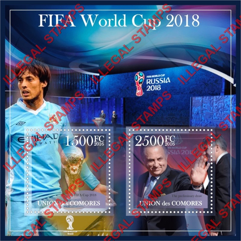 Comoro Islands 2016 FIFA World Cup Soccer in 2018 Counterfeit Illegal Stamp Souvenir Sheet of 2