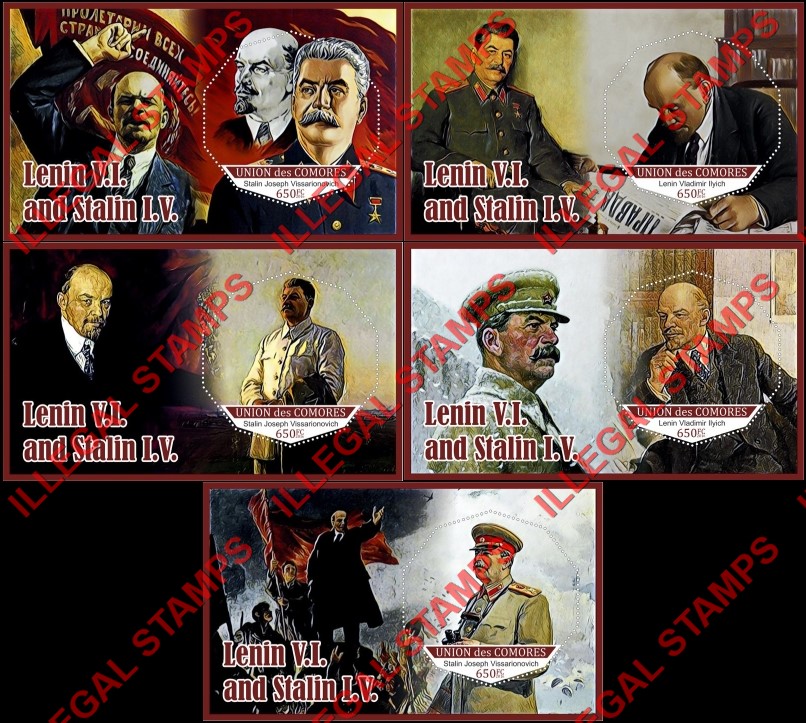 Comoro Islands 2016 Lenin and Stalin Counterfeit Illegal Stamp Souvenir Sheets of 1