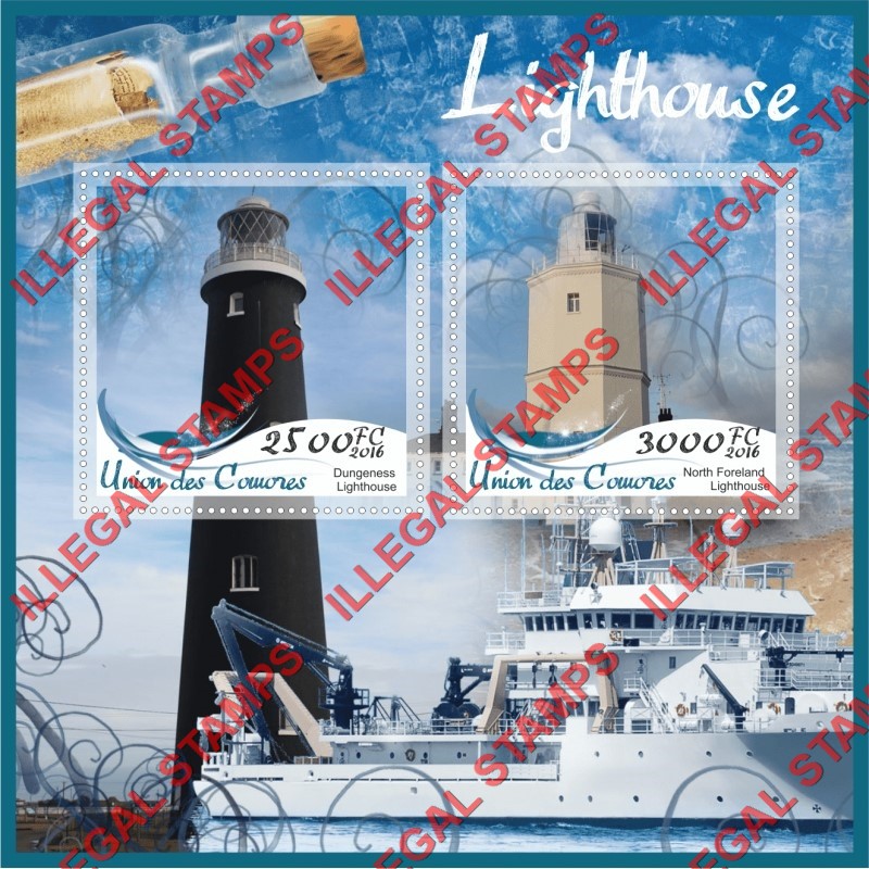 Comoro Islands 2016 Lighthouses Counterfeit Illegal Stamp Souvenir Sheet of 2