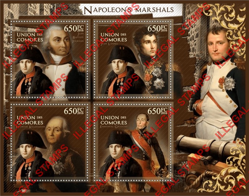 Comoro Islands 2016 Napoleon's Marshals Counterfeit Illegal Stamp Souvenir Sheet of 4