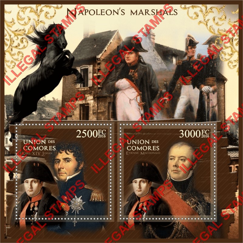 Comoro Islands 2016 Napoleon's Marshals Counterfeit Illegal Stamp Souvenir Sheet of 2