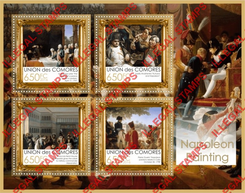 Comoro Islands 2016 Napoleon Paintings Counterfeit Illegal Stamp Souvenir Sheet of 4