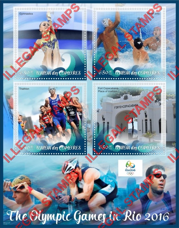 Comoro Islands 2016 Olympic Games in Rio (different) Counterfeit Illegal Stamp Souvenir Sheet of 4