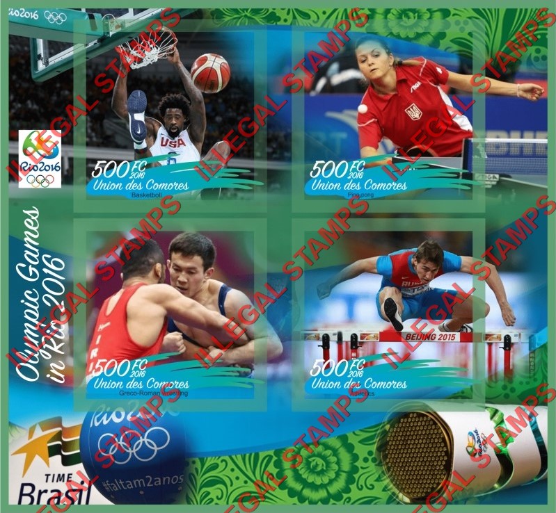 Comoro Islands 2016 Olympic Games in Rio Counterfeit Illegal Stamp Souvenir Sheet of 4