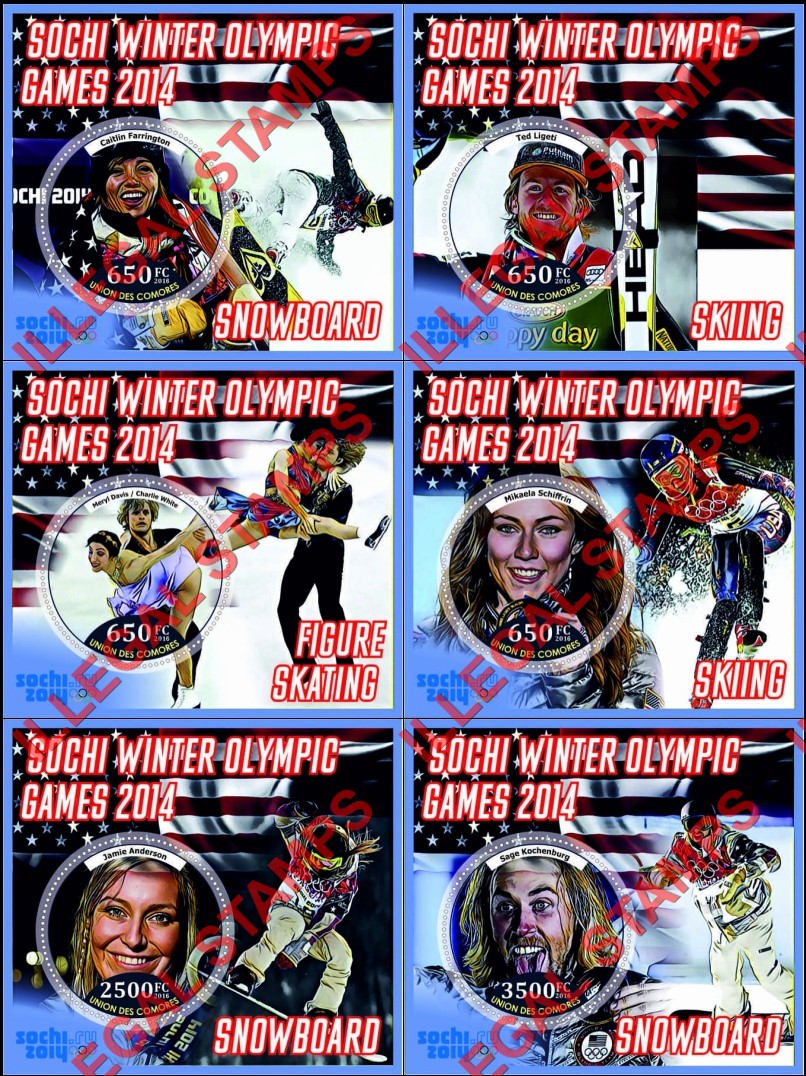Comoro Islands 2016 Olympic Games in Sochi in 2014 Counterfeit Illegal Stamp Souvenir Sheets of 1