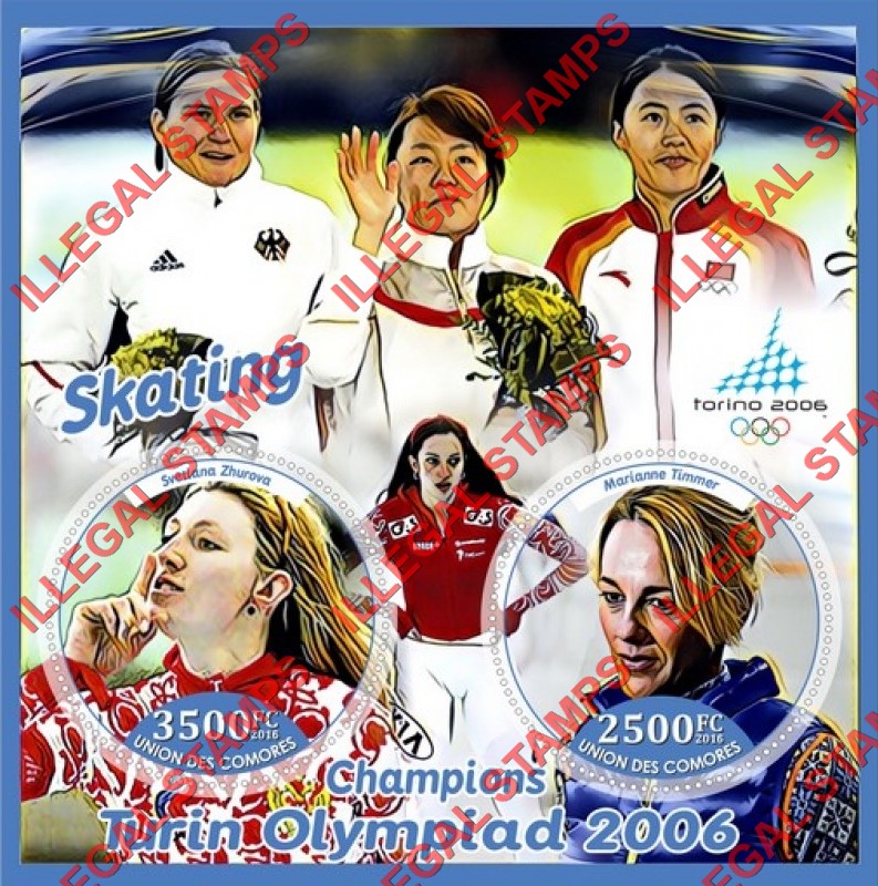 Comoro Islands 2016 Olympic Games in Torino in 2006 Turin Olympiad Skating Counterfeit Illegal Stamp Souvenir Sheet of 2