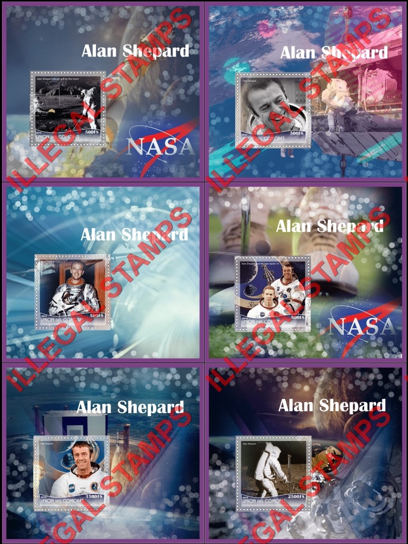 Comoro Islands 2016 Space Astronaut Alan Shepard Counterfeit Illegal Stamp Souvenir Sheets of 1