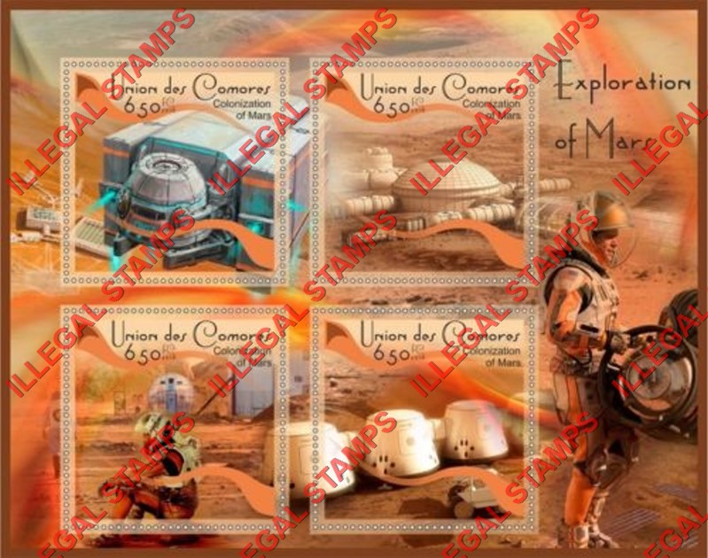 Comoro Islands 2016 Space Exploration and Colonization of Mars Counterfeit Illegal Stamp Souvenir Sheet of 4