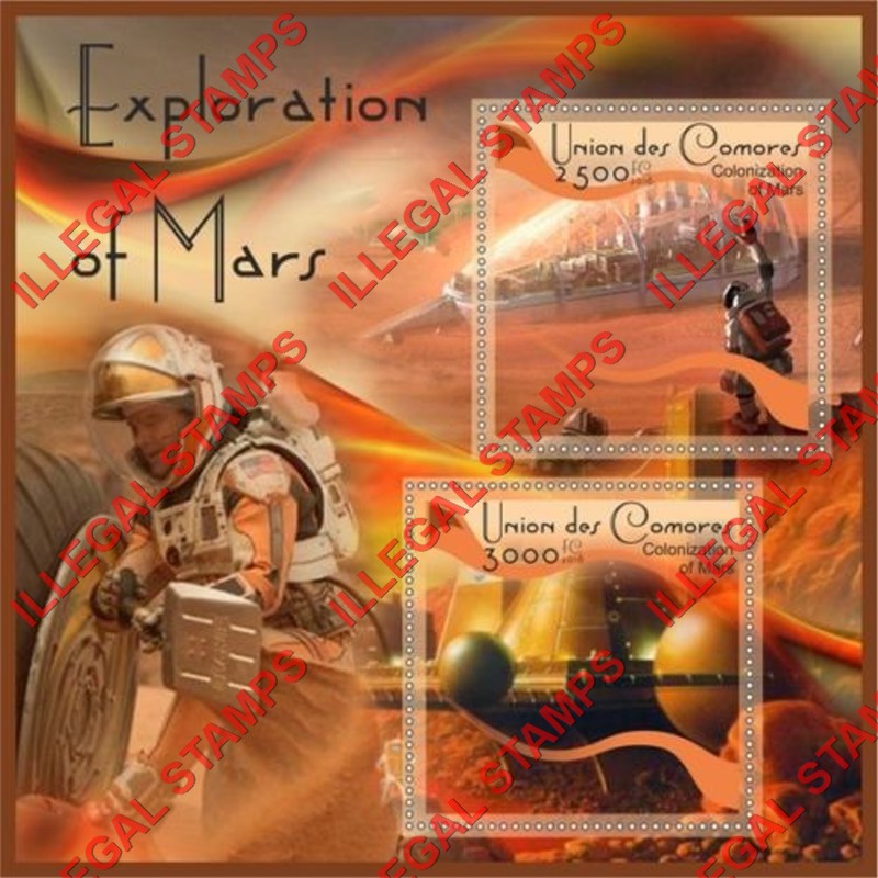Comoro Islands 2016 Space Exploration and Colonization of Mars Counterfeit Illegal Stamp Souvenir Sheet of 2