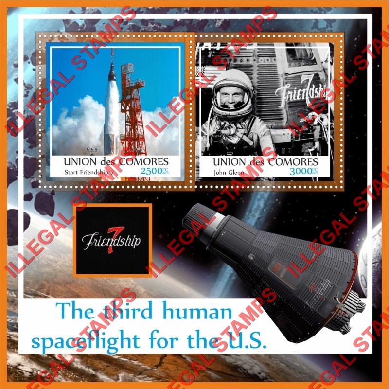 Comoro Islands 2016 Space Mercury 6 John Glenn Counterfeit Illegal Stamp Souvenir Sheet of 2
