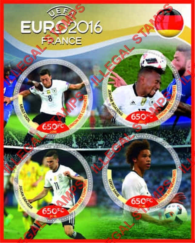 Comoro Islands 2016 UEFA EURO2016 Soccer France Counterfeit Illegal Stamp Souvenir Sheet of 4