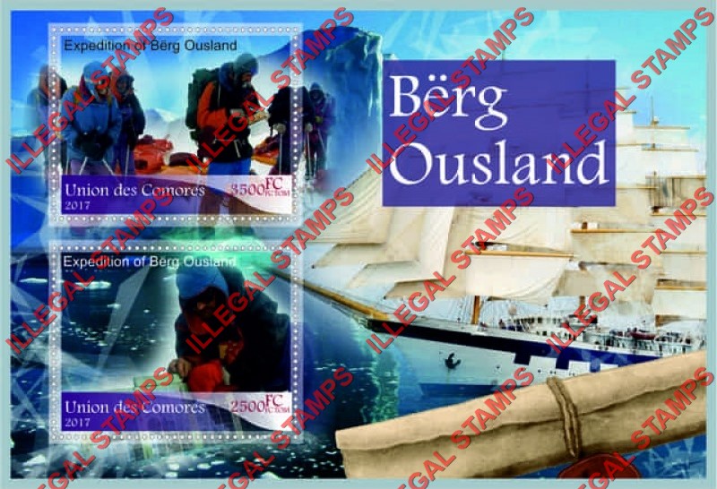 Comoro Islands 2017 Borge Ousland Polar Expedition Counterfeit Illegal Stamp Souvenir Sheet of 2