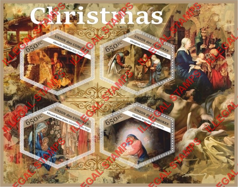 Comoro Islands 2017 Christmas Paintings Counterfeit Illegal Stamp Souvenir Sheet of 4