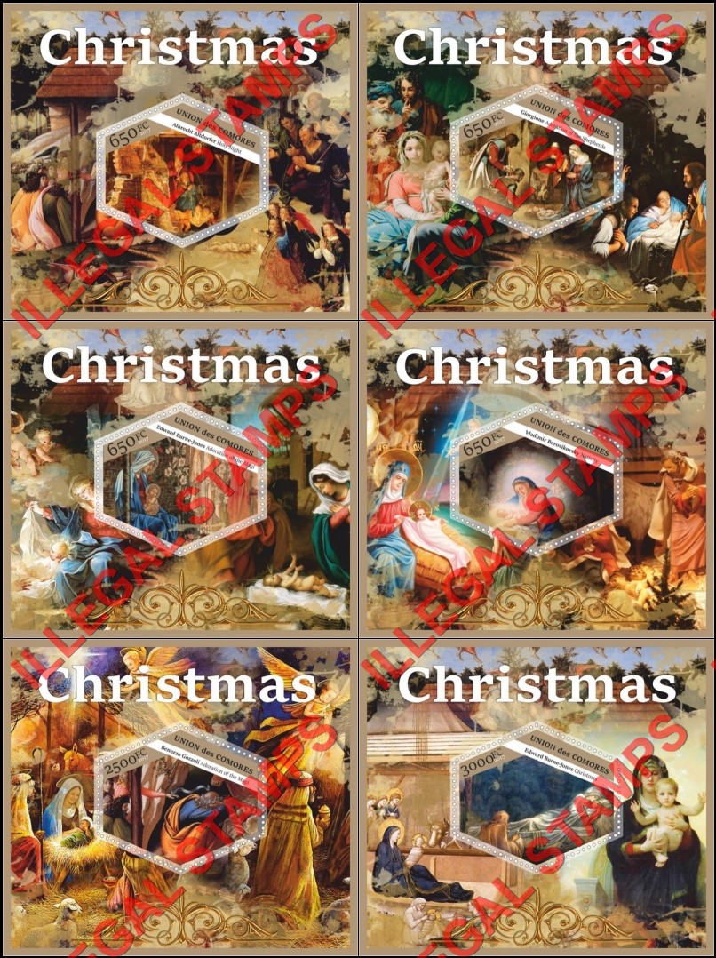 Comoro Islands 2017 Christmas Paintings Counterfeit Illegal Stamp Souvenir Sheets of 1