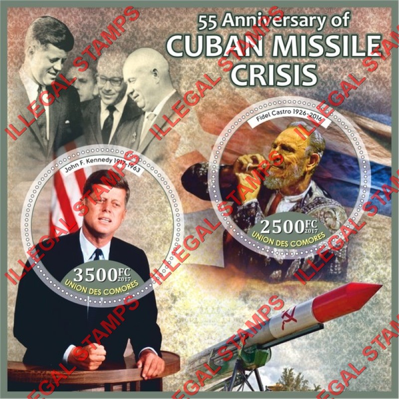 Comoro Islands 2017 Cuban Missile Crisis Counterfeit Illegal Stamp Souvenir Sheet of 2