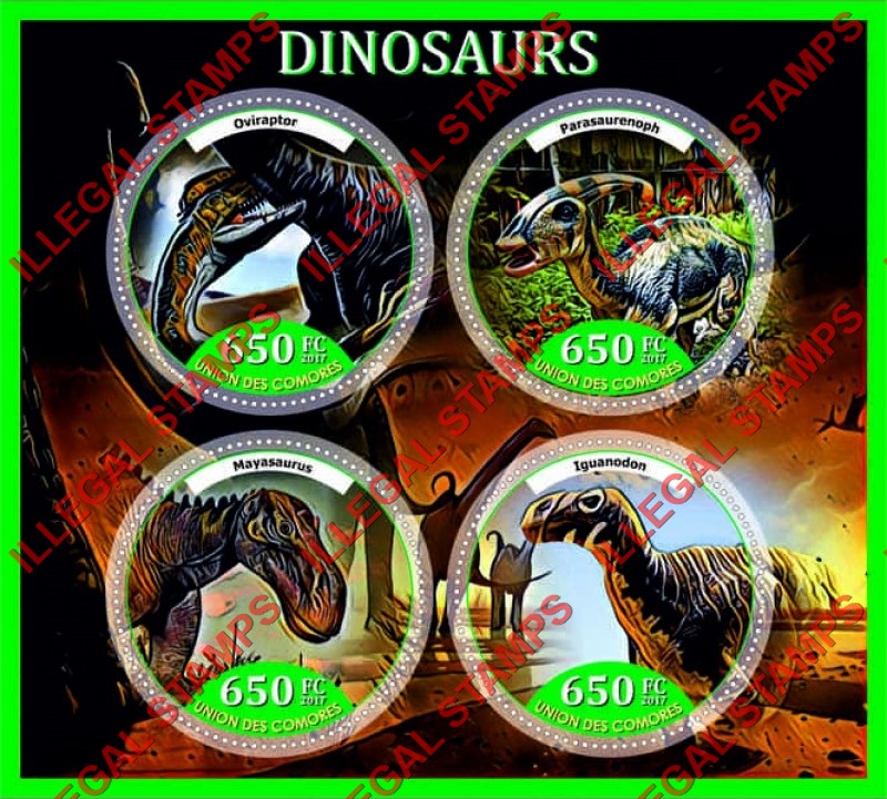 Comoro Islands 2017 Dinosaurs (different a) Counterfeit Illegal Stamp Souvenir Sheet of 4