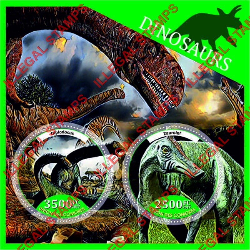 Comoro Islands 2017 Dinosaurs (different a) Counterfeit Illegal Stamp Souvenir Sheet of 2