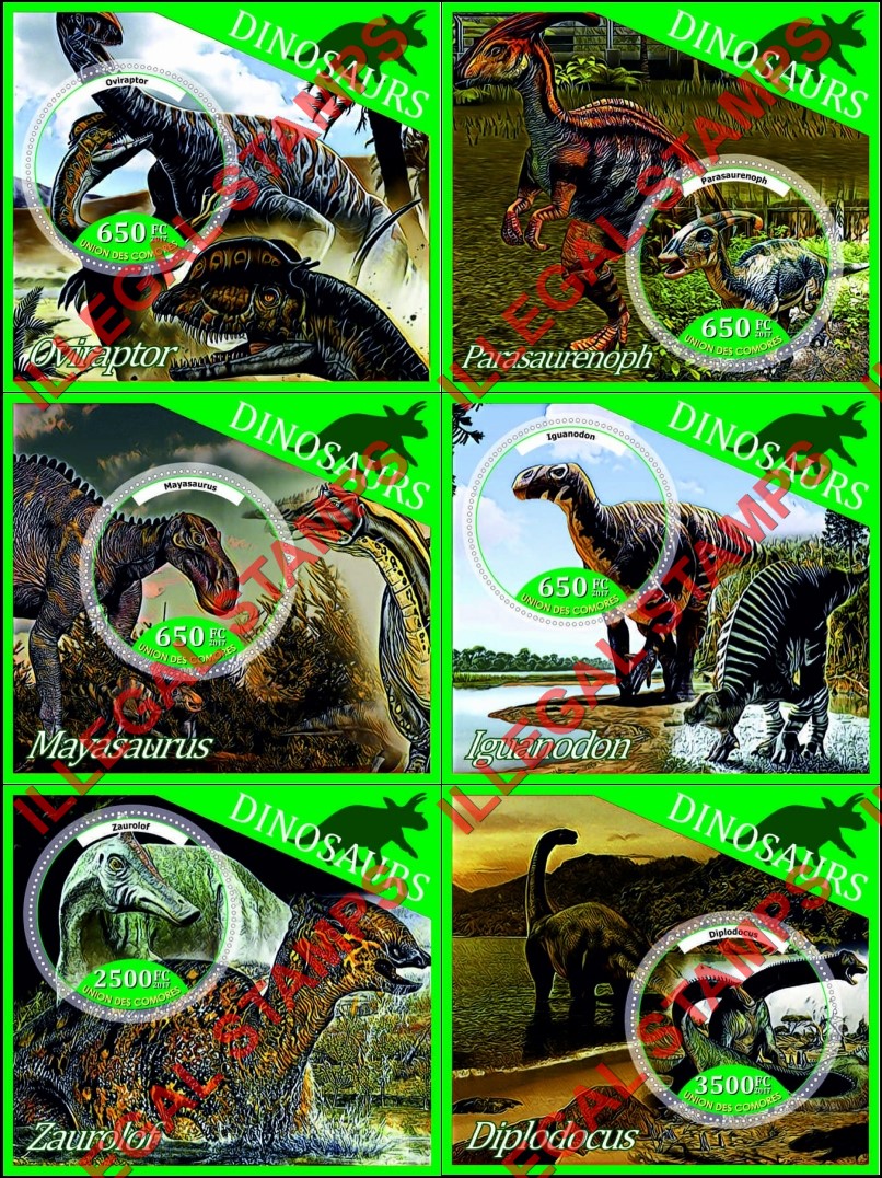 Comoro Islands 2017 Dinosaurs (different a) Counterfeit Illegal Stamp Souvenir Sheets of 1