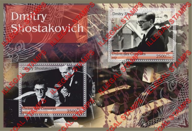 Comoro Islands 2017 Dmitry Shostakovich Composer Counterfeit Illegal Stamp Souvenir Sheet of 2